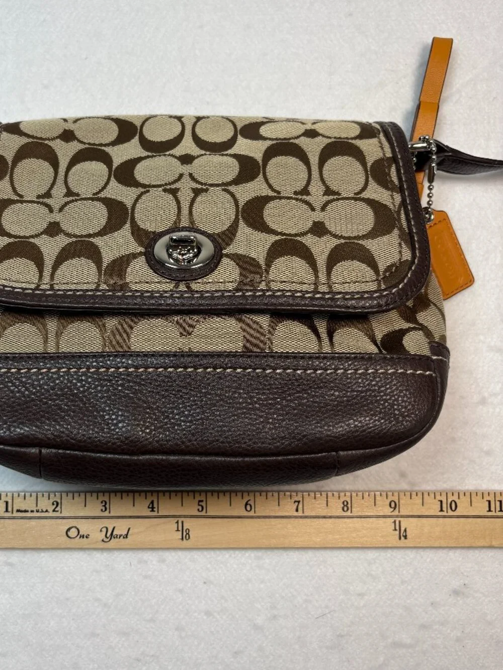 COACH Signature Jacquard Turnlock Flap Crossbody Bag Brown Boho Mini Y2K Preppy